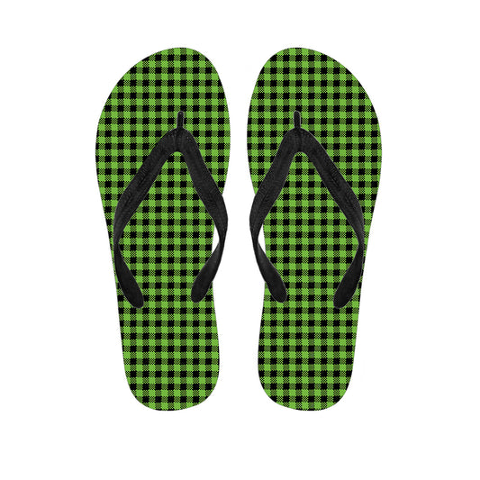 UFO Green Buffalo Plaid Print Flip Flops
