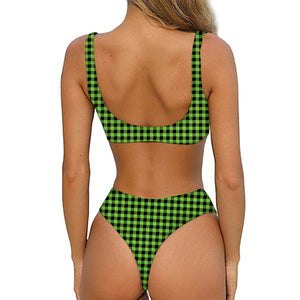 UFO Green Buffalo Plaid Print Front Bow Tie Bikini