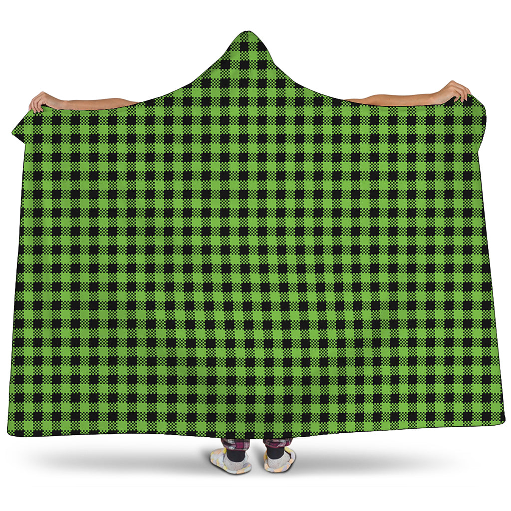 UFO Green Buffalo Plaid Print Hooded Blanket