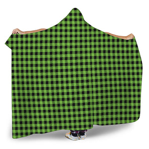 UFO Green Buffalo Plaid Print Hooded Blanket