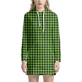 UFO Green Buffalo Plaid Print Pullover Hoodie Dress
