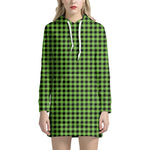 UFO Green Buffalo Plaid Print Hoodie Dress