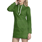 UFO Green Buffalo Plaid Print Hoodie Dress