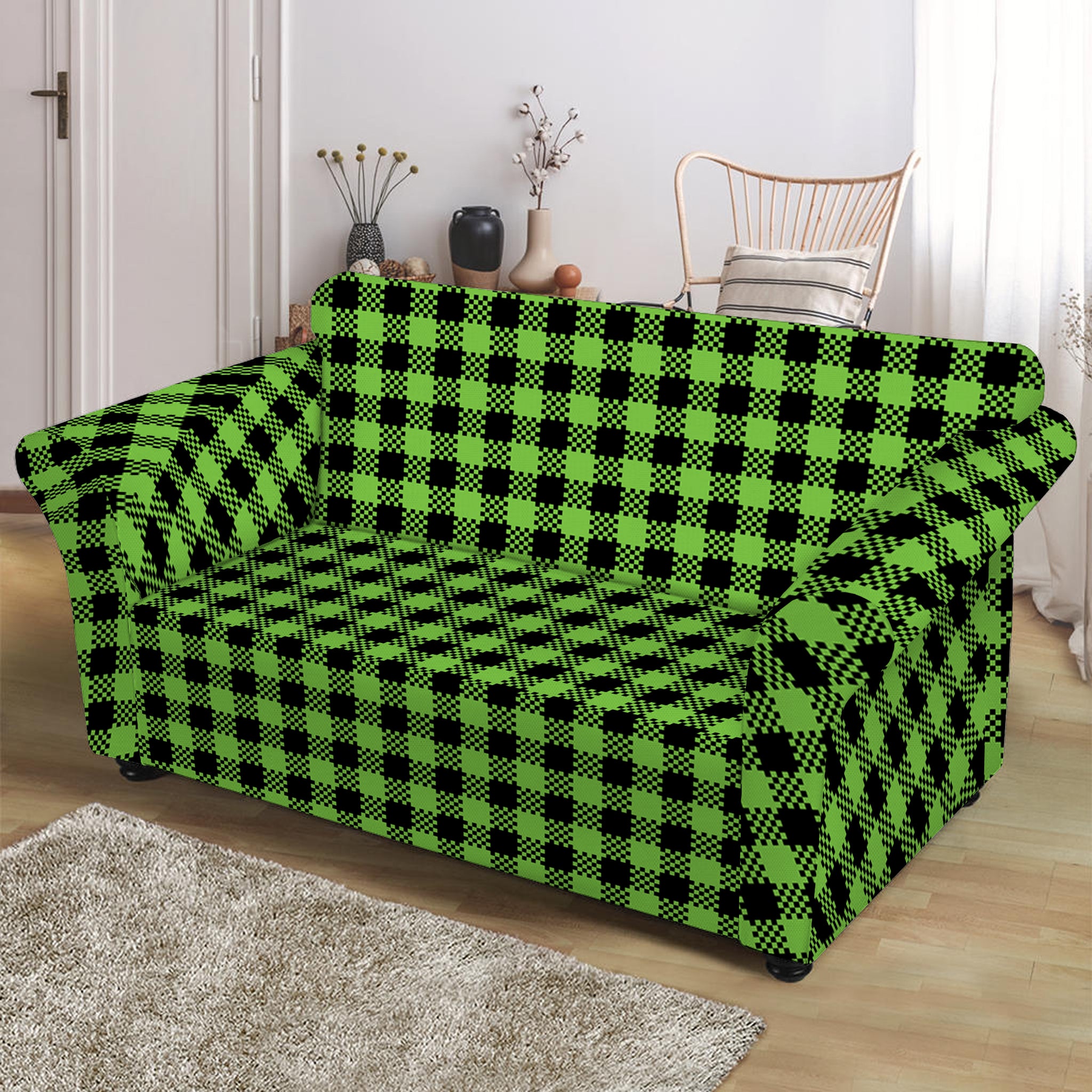 UFO Green Buffalo Plaid Print Loveseat Slipcover