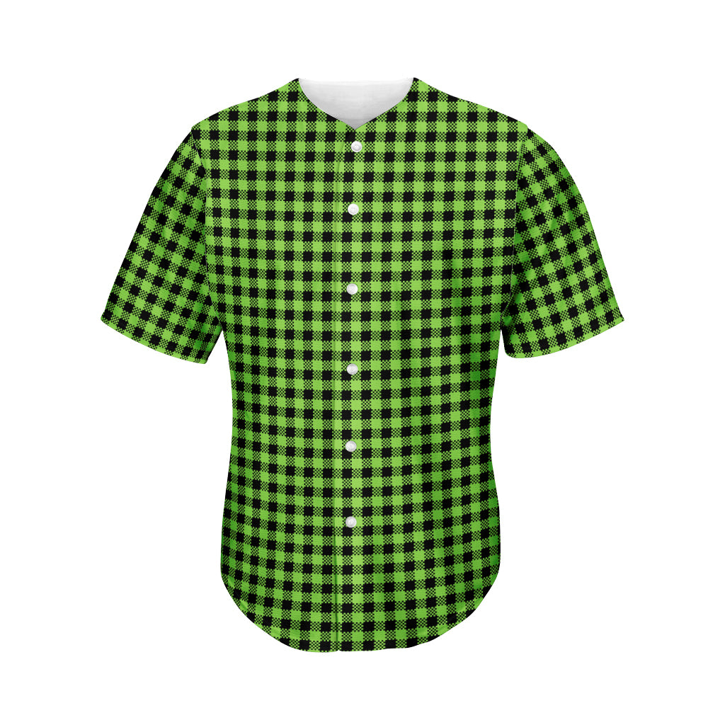 UFO Green Buffalo Plaid Print Men's Baseball Jersey