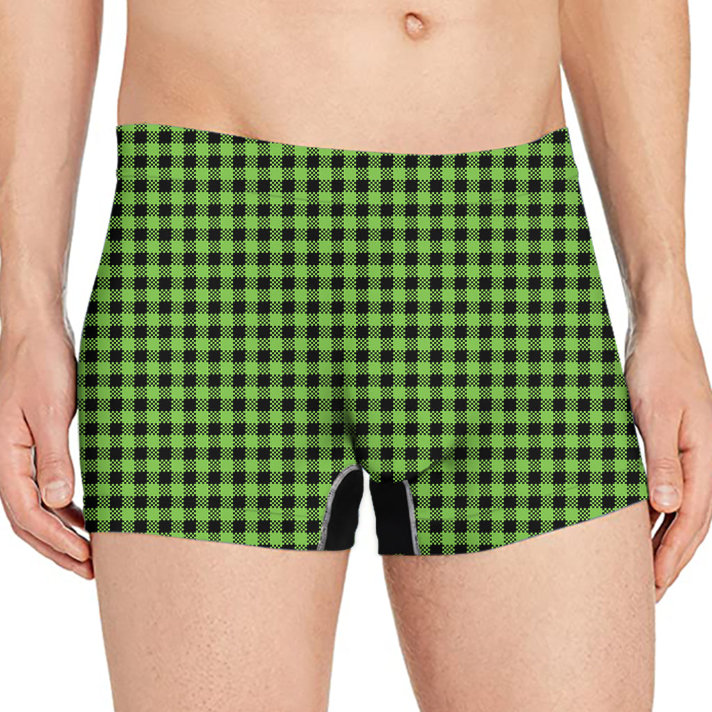 UFO Green Buffalo Plaid Print Men's Boxer Briefs