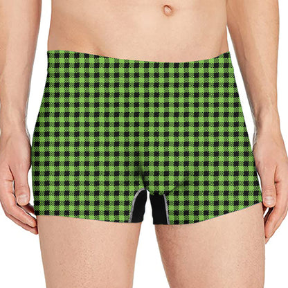 UFO Green Buffalo Plaid Print Men's Boxer Briefs