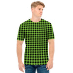 UFO Green Buffalo Plaid Print Men's T-Shirt
