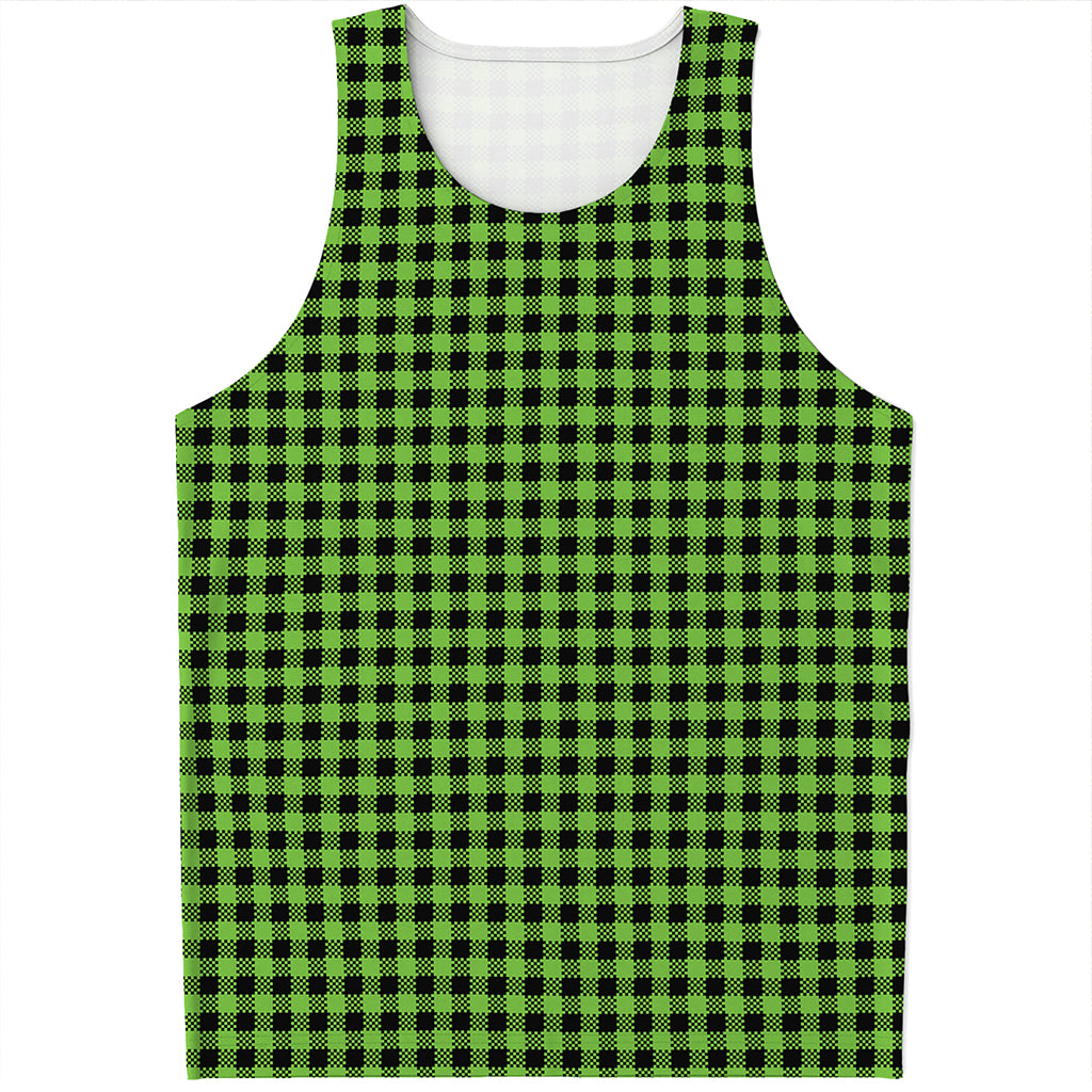 UFO Green Buffalo Plaid Print Men's Tank Top