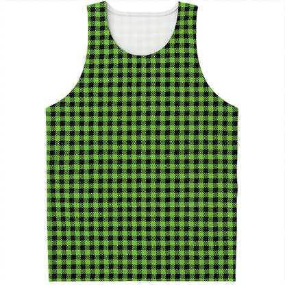 UFO Green Buffalo Plaid Print Men's Tank Top