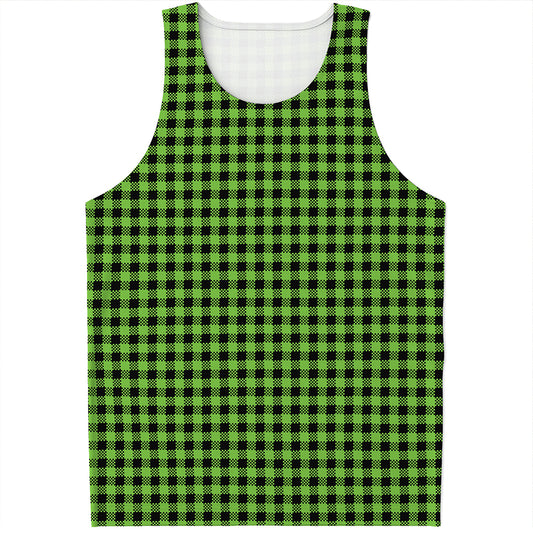 UFO Green Buffalo Plaid Print Men's Tank Top