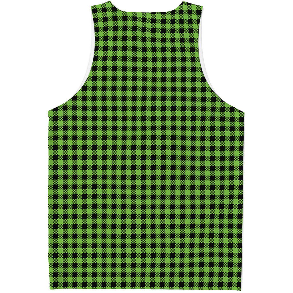 UFO Green Buffalo Plaid Print Men's Tank Top