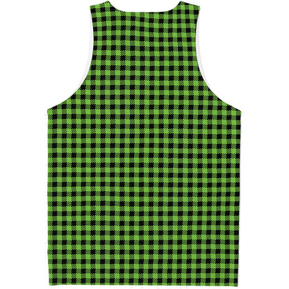 UFO Green Buffalo Plaid Print Men's Tank Top