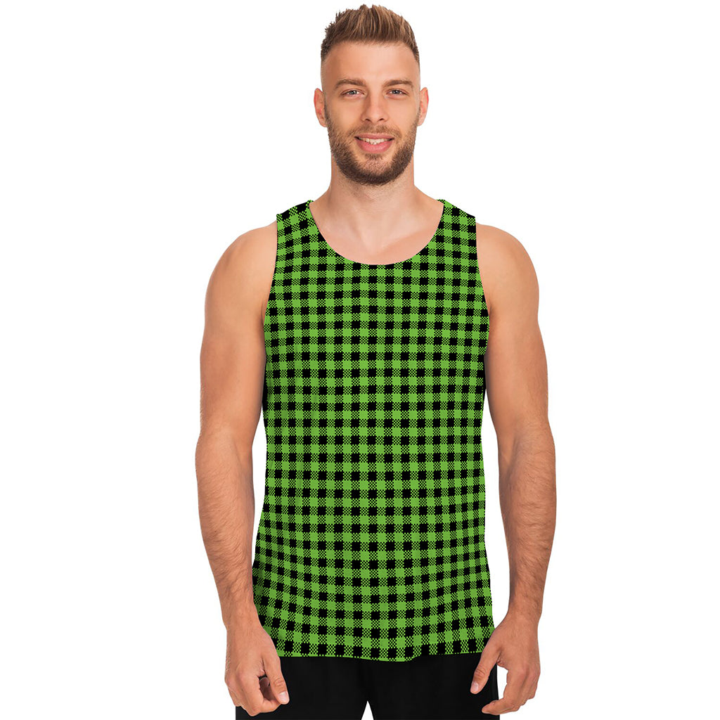 UFO Green Buffalo Plaid Print Men's Tank Top