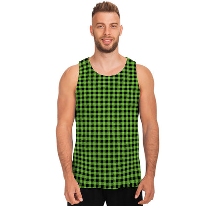 UFO Green Buffalo Plaid Print Men's Tank Top