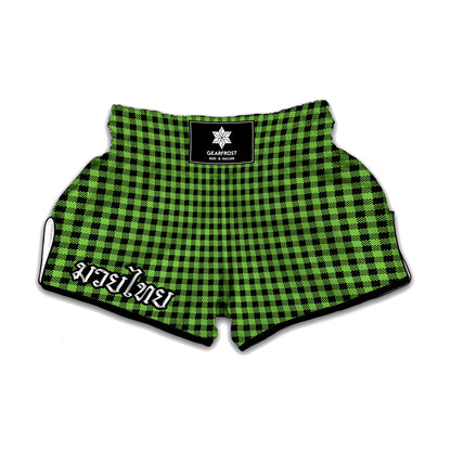 UFO Green Buffalo Plaid Print Muay Thai Boxing Shorts