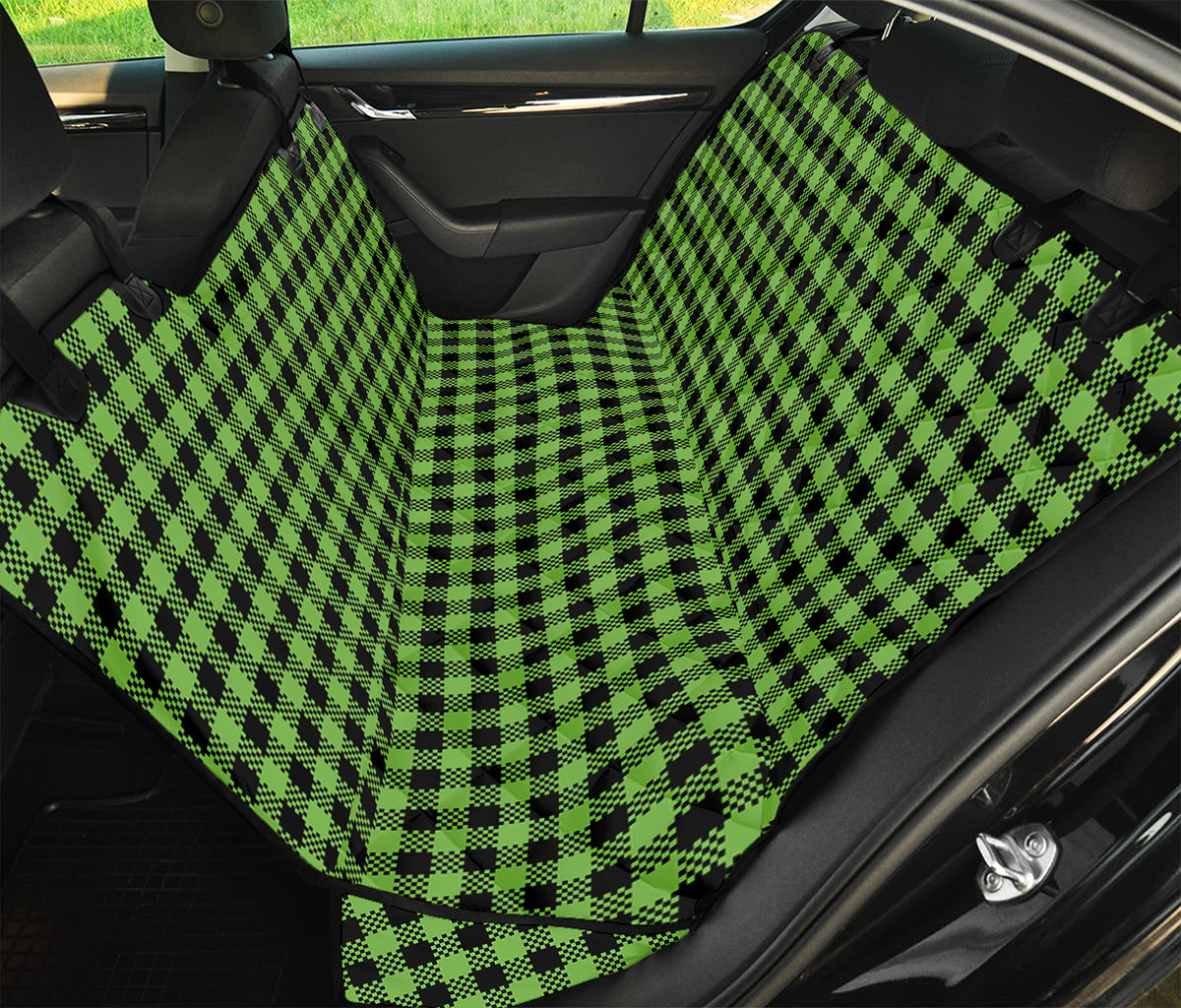 UFO Green Buffalo Plaid Print Pet Car Back Seat Cover