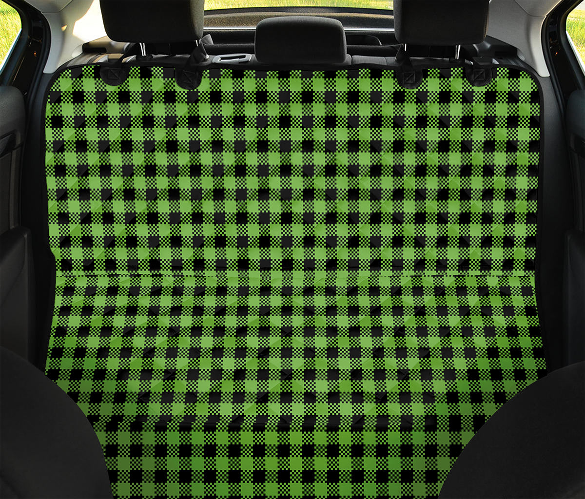 UFO Green Buffalo Plaid Print Pet Car Back Seat Cover