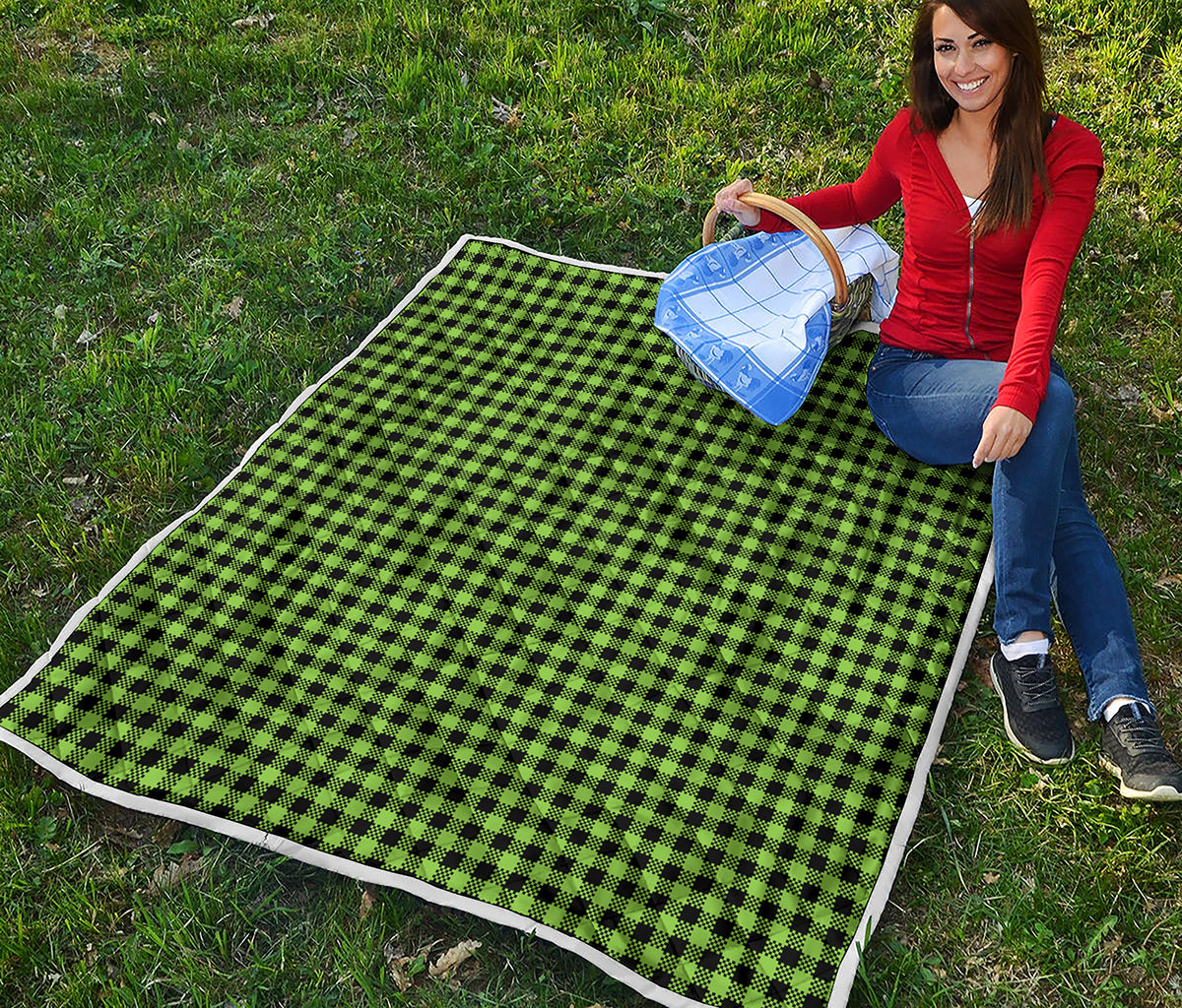 UFO Green Buffalo Plaid Print Quilt