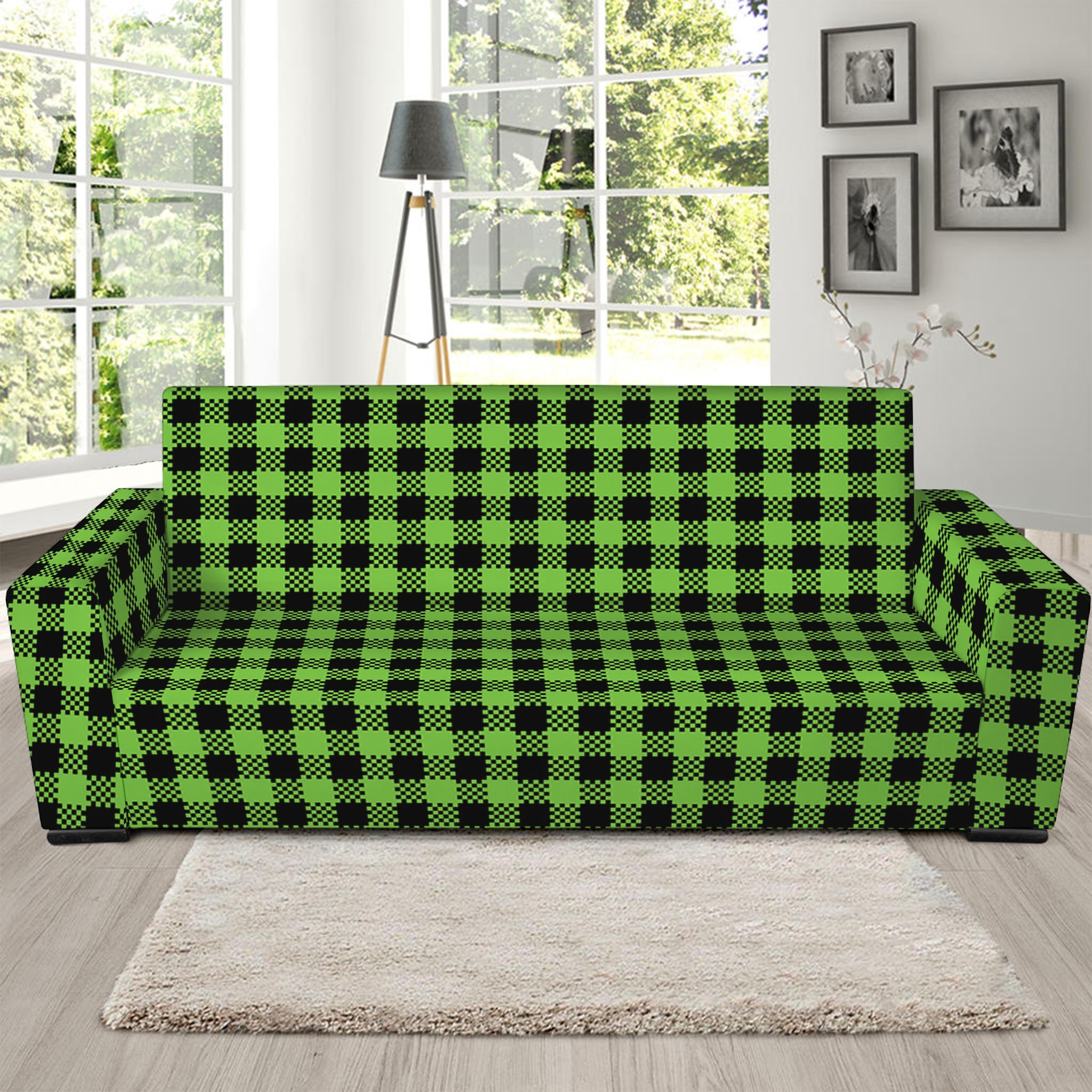 Ufo Green Buffalo Plaid Print Sofa