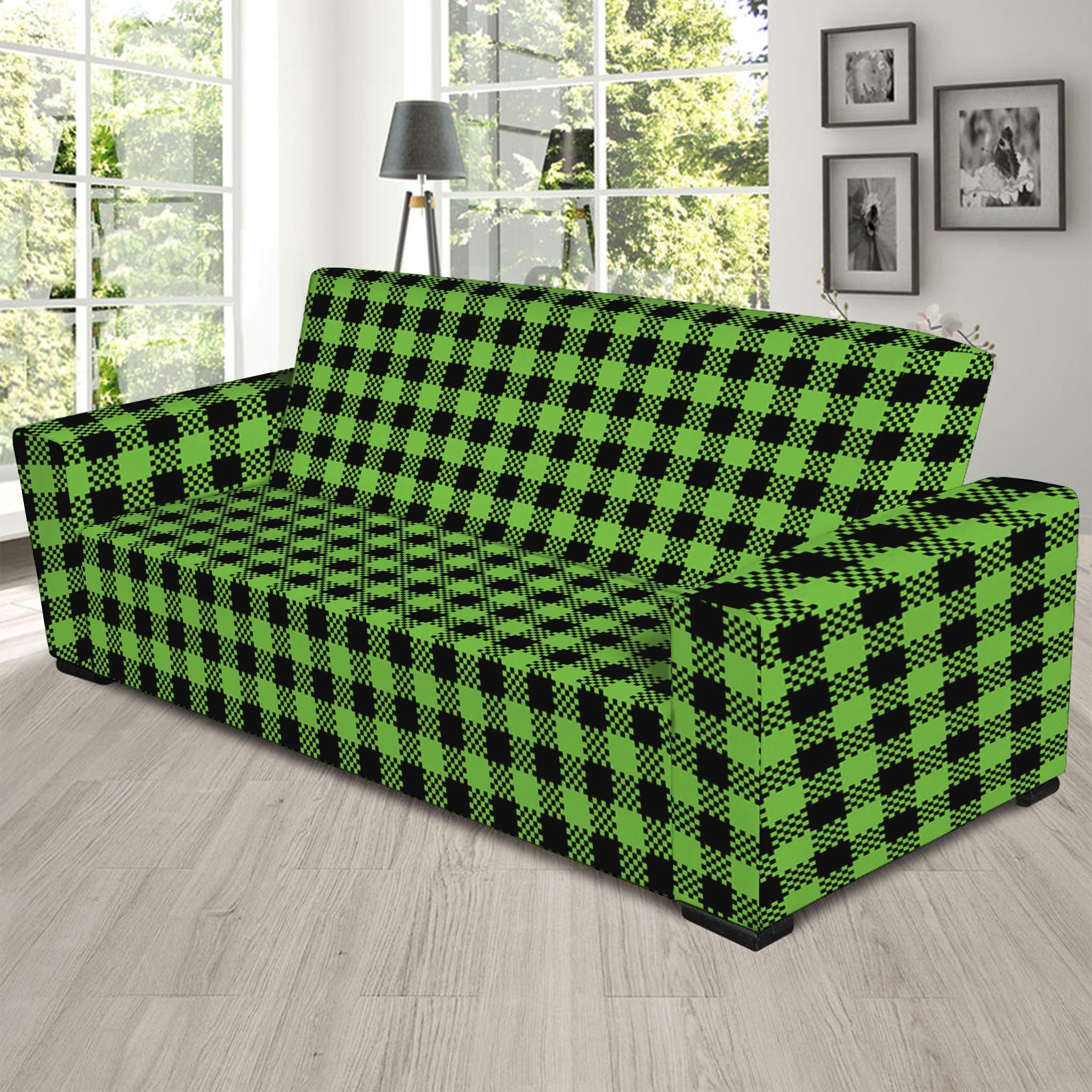 UFO Green Buffalo Plaid Print Sofa Slipcover