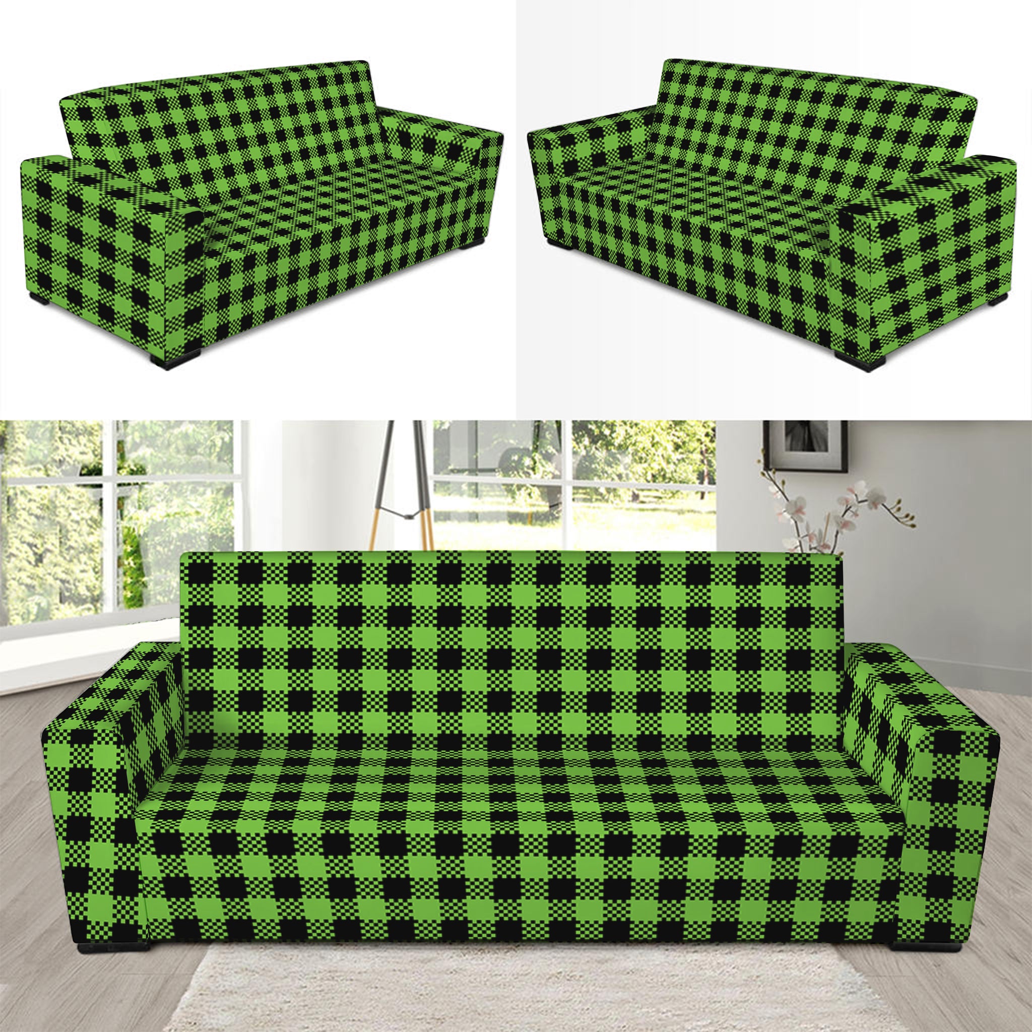 UFO Green Buffalo Plaid Print Sofa Slipcover