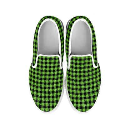 UFO Green Buffalo Plaid Print White Slip On Shoes