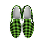 UFO Green Buffalo Plaid Print White Slip On Shoes