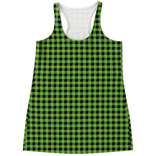 UFO Green Buffalo Plaid Print Women's Racerback Tank Top
