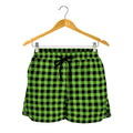 UFO Green Buffalo Plaid Print Women's Shorts