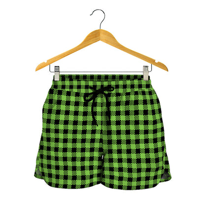 UFO Green Buffalo Plaid Print Women's Shorts