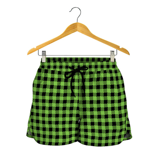 UFO Green Buffalo Plaid Print Women's Shorts