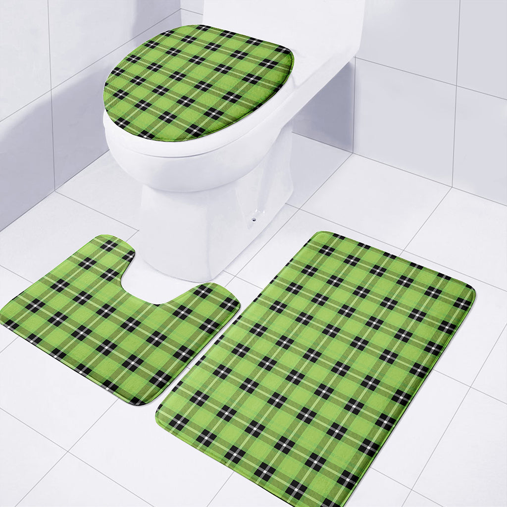 UFO Green Tartan Pattern Print 3 Piece Bath Mat Set