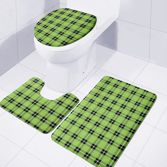 UFO Green Tartan Pattern Print 3 Piece Bath Mat Set