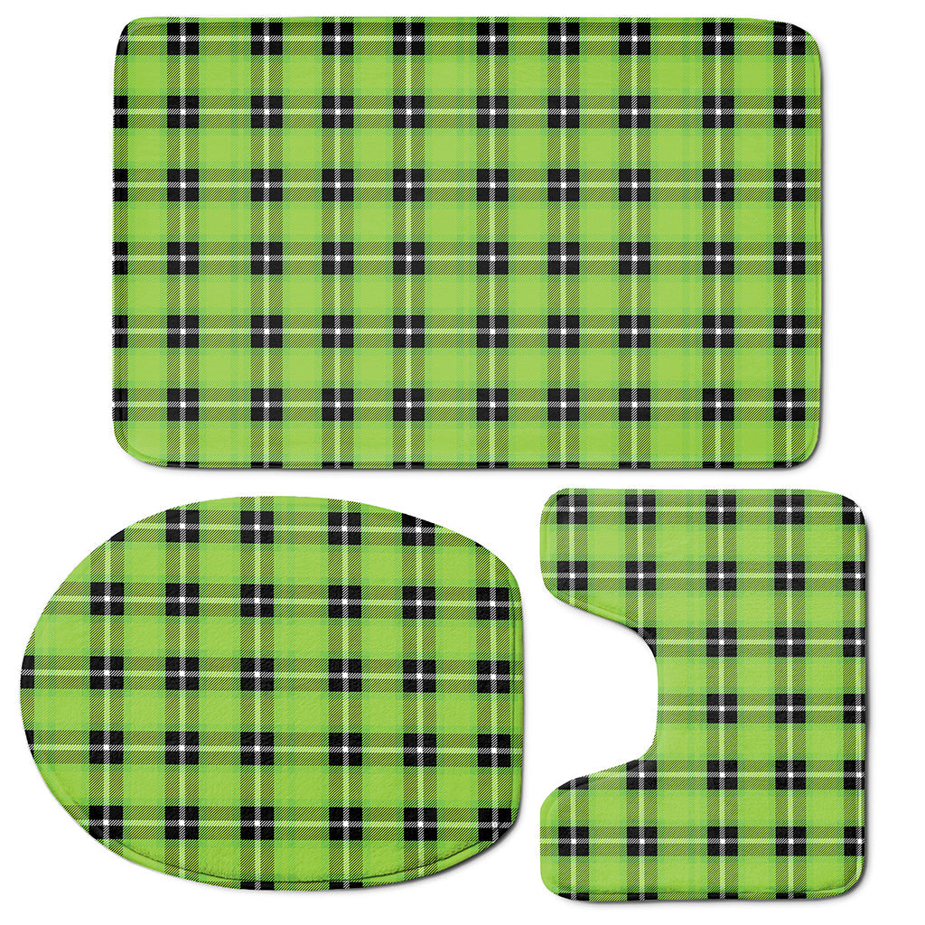 UFO Green Tartan Pattern Print 3 Piece Bath Mat Set