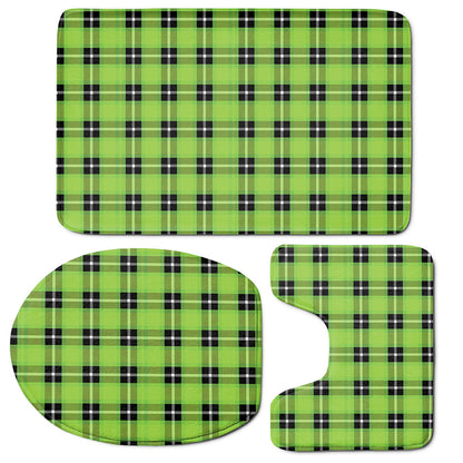 UFO Green Tartan Pattern Print 3 Piece Bath Mat Set