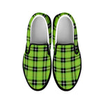 UFO Green Tartan Pattern Print Black Slip On Shoes