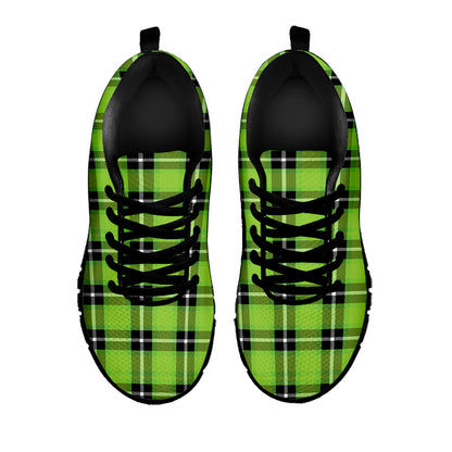 UFO Green Tartan Pattern Print Black Sneakers