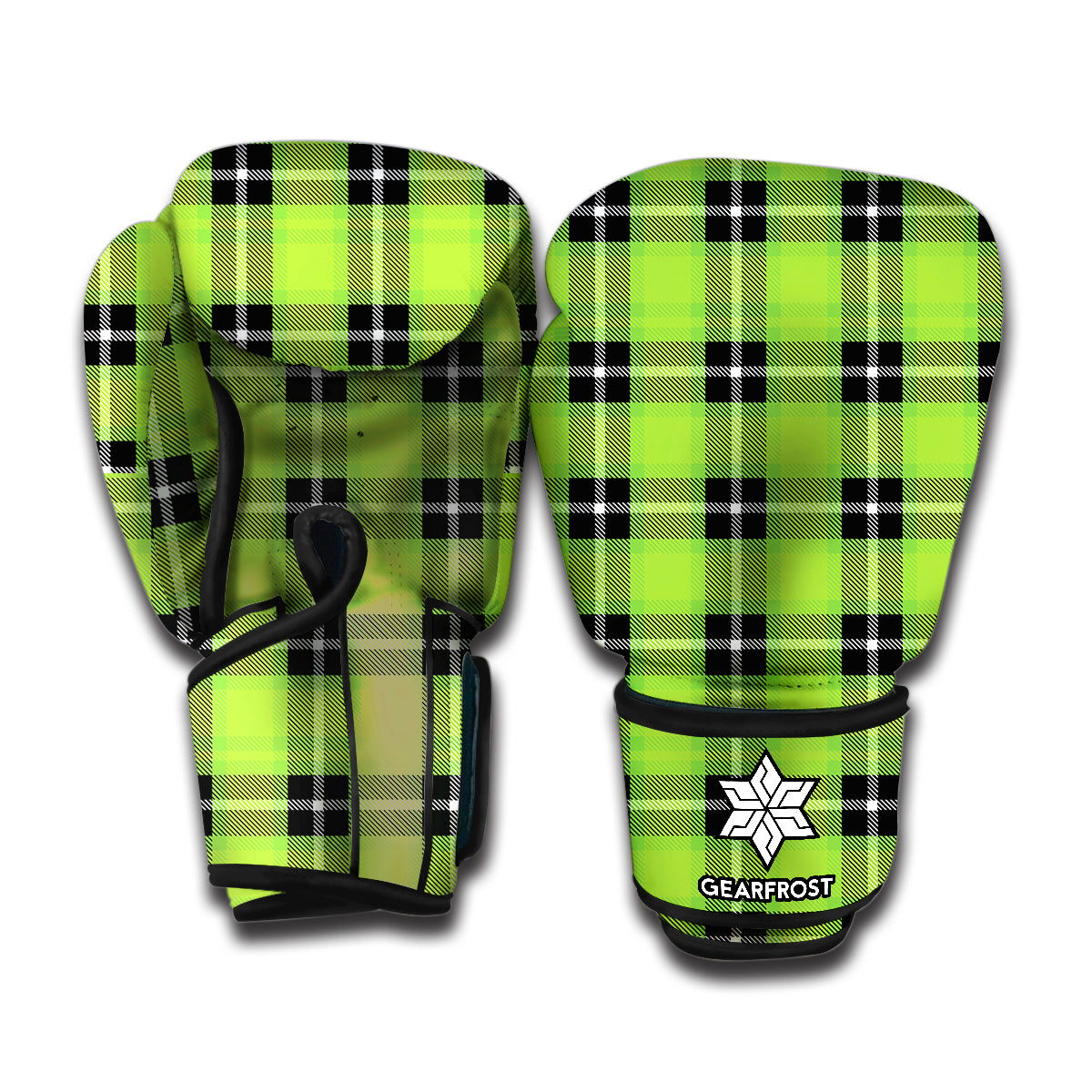 UFO Green Tartan Pattern Print Boxing Gloves