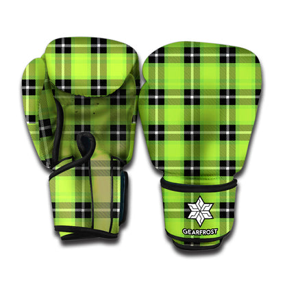 UFO Green Tartan Pattern Print Boxing Gloves