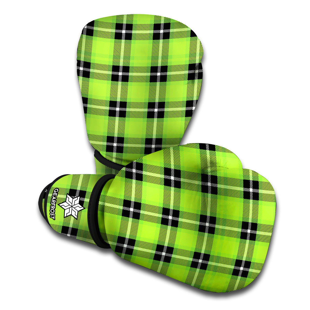 UFO Green Tartan Pattern Print Boxing Gloves
