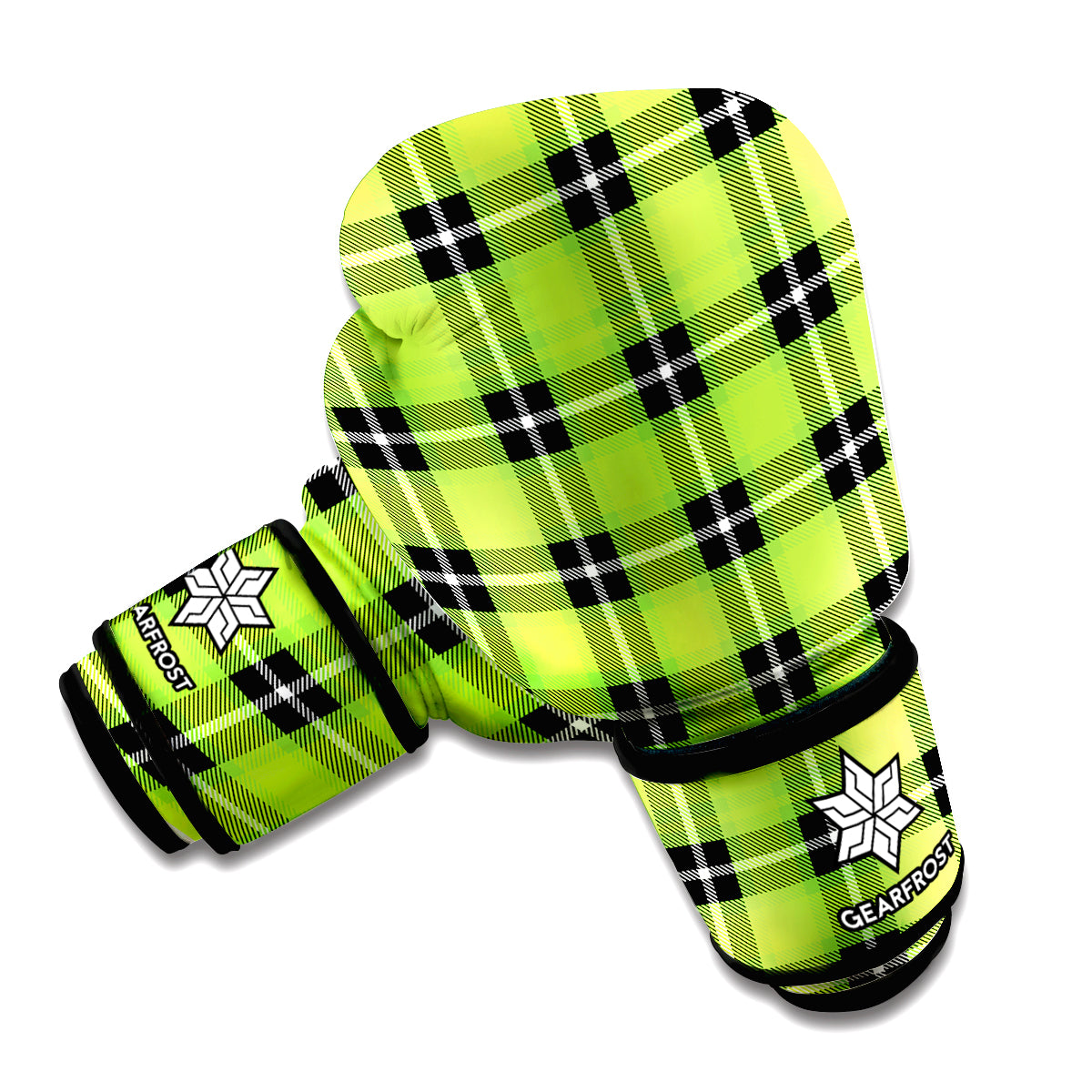 UFO Green Tartan Pattern Print Boxing Gloves