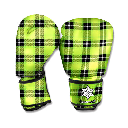 UFO Green Tartan Pattern Print Boxing Gloves