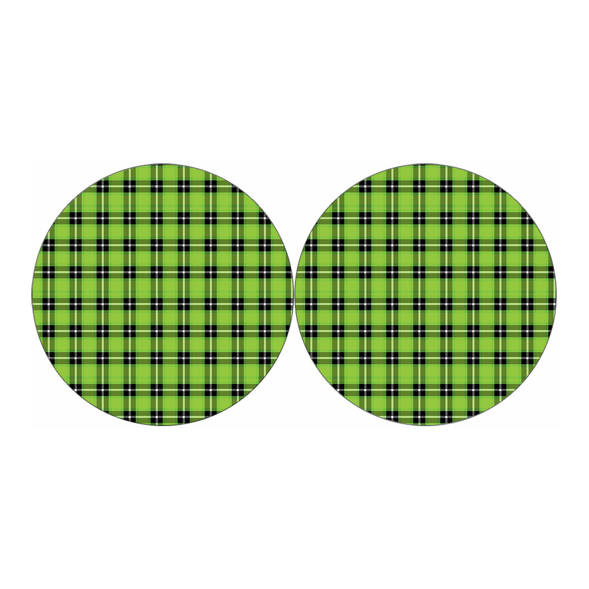 UFO Green Tartan Pattern Print Car Coasters