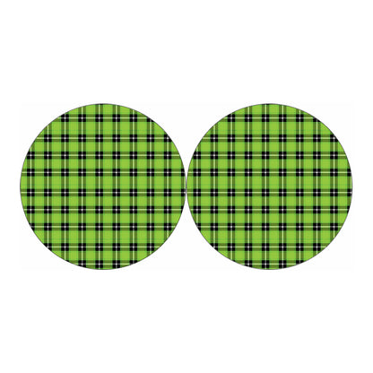 UFO Green Tartan Pattern Print Car Coasters