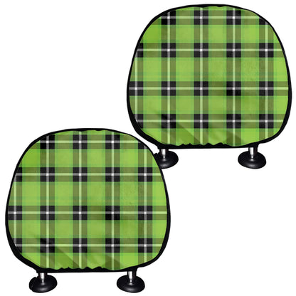 UFO Green Tartan Pattern Print Car Headrest Covers