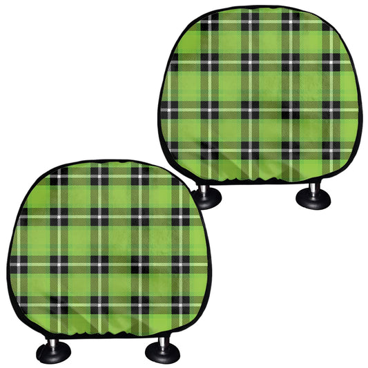 UFO Green Tartan Pattern Print Car Headrest Covers