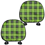 UFO Green Tartan Pattern Print Car Headrest Covers