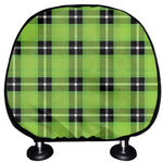 UFO Green Tartan Pattern Print Car Headrest Covers
