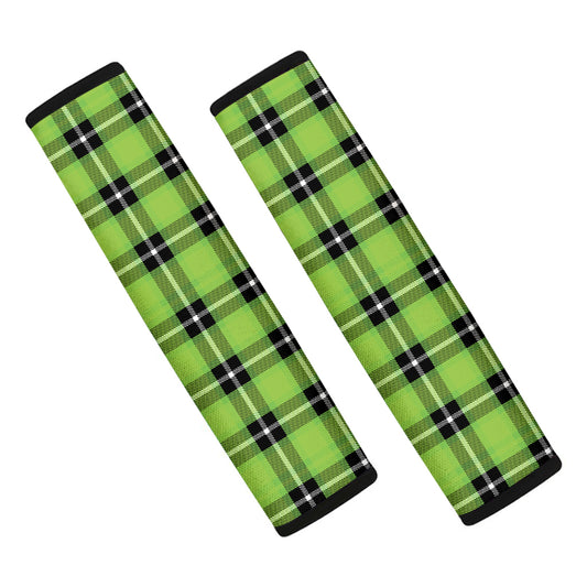 UFO Green Tartan Pattern Print Car Seat Belt Covers